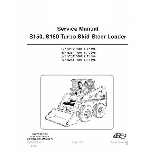 Bobcat S150, S160 skid steer loader pdf service manual 