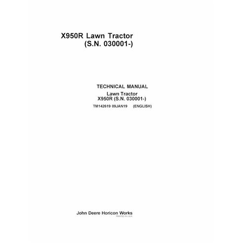 TM142619 Manual técnico en PDF del tractor cortacésped John Deere X950R SN300001 - todo incluido (TM142619)