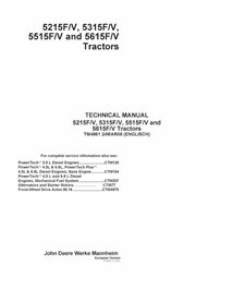 TM4861 Manuel technique PDF complet pour tracteurs John Deere 5215F/V, 5315F/V, 5515F/V et 5615F/V (TM4861)