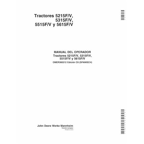 OMER360212 John Deere 5215F/V, 5315F/V, 5515F/V and 5615F/V tractor pdf operator's manual ES (OMER360212)
