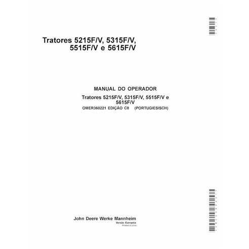 OMER360221 Manual do operador do trator John Deere 5215F/V, 5315F/V, 5515F/V e 5615F/V PT (OMER360221) (OMER360221)
