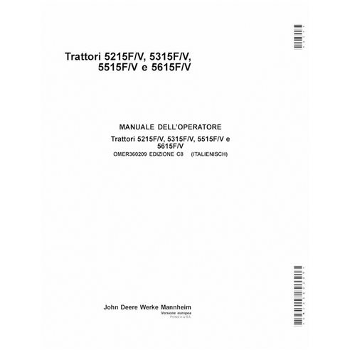 OMER360209 John Deere 5215F/V, 5315F/V, 5515F/V and 5615F/V tractor operator's manual IT (OMER360209) (OMER360209)