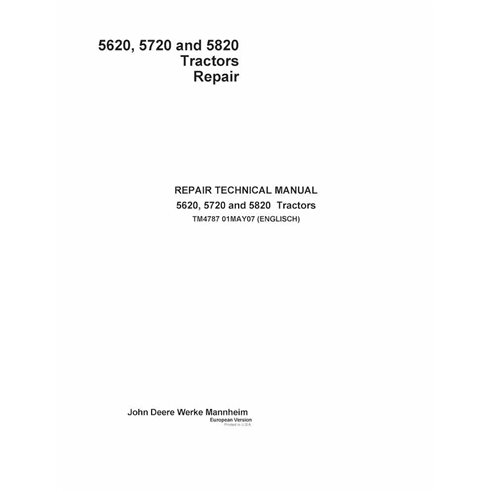 TM4787 Manual técnico de reparação em PDF para tratores John Deere 5620, 5720 e 5820 (TM4787)
