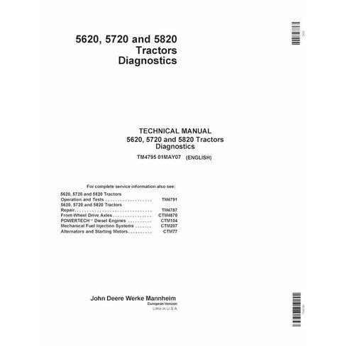 TM4795 Manual técnico de diagnóstico em PDF do trator John Deere 5620, 5720 e 5820 (TM4795)