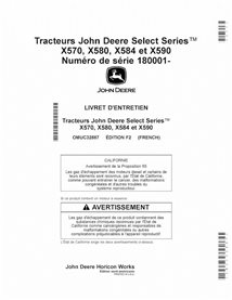 OMUC32887 John Deere X570, X580, X584, X590 SN 180001- tractor operator's manual FR (OMUC32887) (OMUC32887)