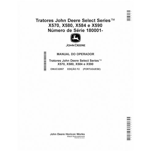 OMUC32957 Manual del operador del tractor John Deere X570, X580, X584, X590 SN 180001 (PDF, PT) (OMUC32957)