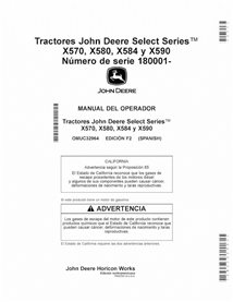 OMUC32964 Manual del operador del tractor John Deere X570, X580, X584, X590 SN 180001 (PDF) ES (OMUC32964)