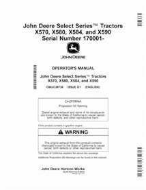 OMUC29736 Manual del operador del tractor John Deere X570, X580, X584, X590 SN 170001-180000 (PDF) (OMUC29736)