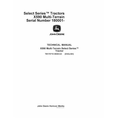 TM175719 Manual técnico completo em PDF do trator John Deere X590 Multi-Terrain (TM175719)