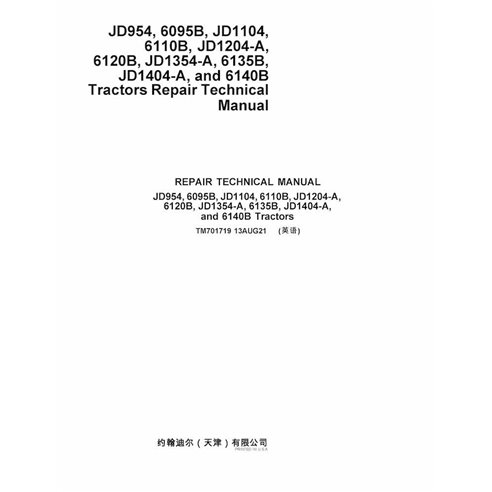 TM701719 Manuel technique de réparation du tracteur John Deere série 6B (TM701719) au format PDF