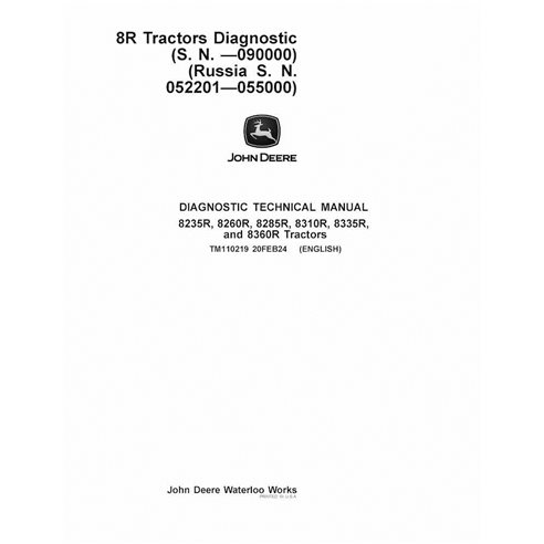 TM110219 Manual técnico de diagnóstico em PDF do trator John Deere 8235R, 8260R, 8285R, 8310R, 8335R, 8360R 8R SN -090000 (TM...