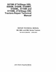 TM116419 Manual técnico de reparación en PDF para tractores John Deere 5100M, 5100ML, 5085M, 5075M, 5115ML, 5115M, 5100MH (TM...