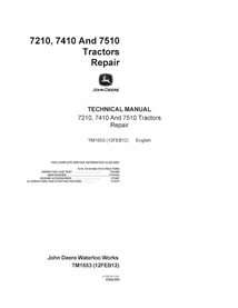 TM1653 Manual técnico de reparación en formato PDF para tractores John Deere 7210, 7410 y 7510 (TM1653)
