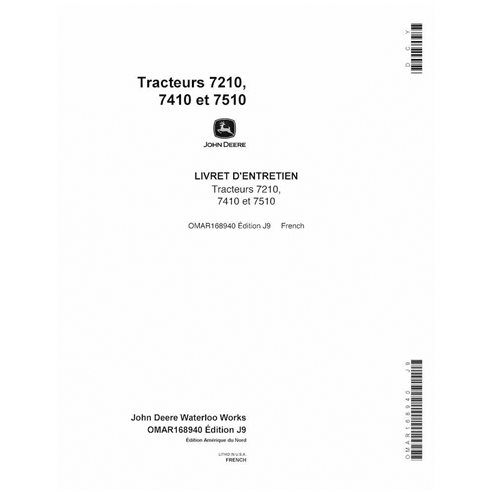OMAR168940 Manual del operador del tractor John Deere 7210, 7410, 7510 SN 1-50000 FR (OMAR168940) (OMAR168940)