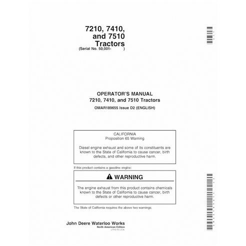 OMAR189655 John Deere 7210, 7410, 7510 SN 50001- tractor pdf operator's manual (OMAR189655)