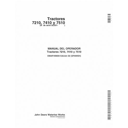 OMAR189659 John Deere 7210, 7410, 7510 SN 50001- tractor pdf operator's manual ES (OMAR189659)