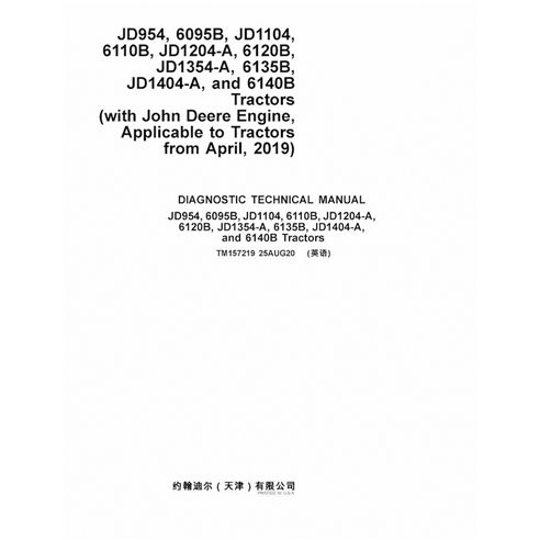 TM157219 Manual técnico de diagnóstico em PDF do trator John Deere Série 6B (TM157219)