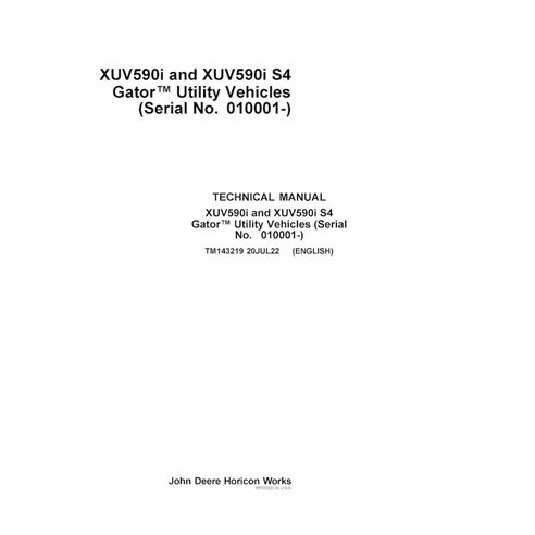 TM143219 Manual técnico em PDF do veículo utilitário John Deere XUV590i e XUV590i S4 Gator SN 10001 (TM143219)
