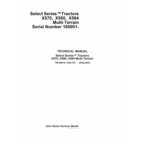 TM158619 Manual técnico em PDF do trator John Deere X570, X580, X584 SN 160001-180000 (TM158619)