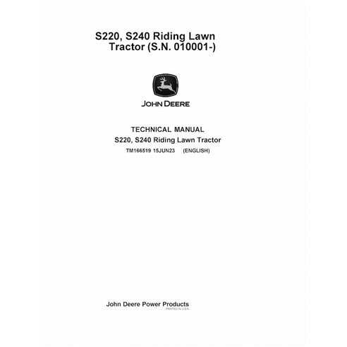 TM166519 Manual técnico en PDF del tractor cortacésped John Deere S220, S240 (TM166519)