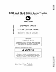 OMUC28812 Manual del operador del tractor cortacésped John Deere S220, S240 (OMUC28812)