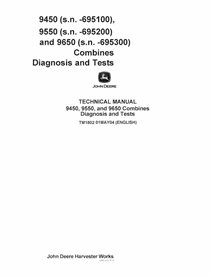 TM1802 Manual de diagnóstico y pruebas en formato PDF para las cosechadoras John Deere 9450, 9550 y 9650 SN-695300 (TM1802).