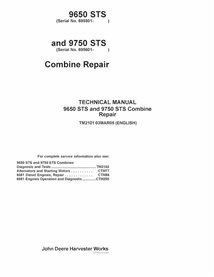 TM2101 Manual técnico de reparo em PDF para colheitadeiras John Deere 9650 STS e 9750 STS, número de série 695501 (TM2101)