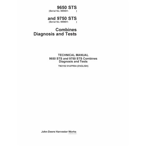 TM2102 Manual de diagnóstico y pruebas en PDF para las cosechadoras John Deere 9650 STS y 9750 STS SN 695501 (TM2102)