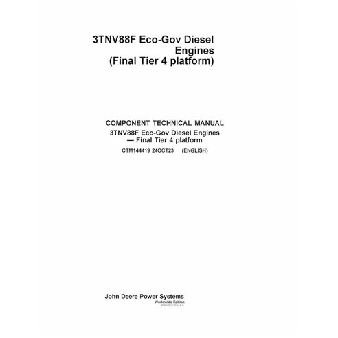 CTM144419 John Deere 3TNV88F Eco-Gov Diesel Tier 4 engine technical manual (CTM144419) (CTM144419)