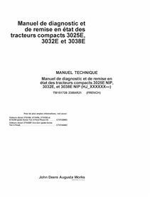 TM151728 Manual de diagnóstico e reparo em PDF para tratores utilitários compactos John Deere 3025E PIN, 3032E e 3038E PIN HJ...