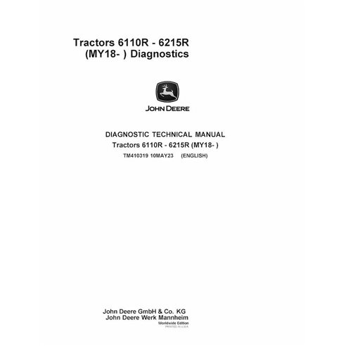 TM410319 Manual técnico de diagnóstico en PDF para tractores John Deere 6110R - 6215R (MY18-) (TM410319)