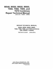TM413919 Manual técnico de reparo em PDF para colheitadeiras John Deere W540, W550, W650, W660, T550, T560, T660 e T670, núme...