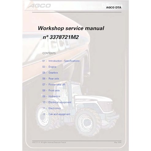 AGCO-3378721M2-WM-EN Manual de taller y servicio del tractor AGCO DT180A, DT200A, DT220A y DT240A (PDF)