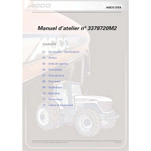 AGCO-3378720M2-WM-FR Manual de taller y servicio del tractor AGCO DT180A, DT200A, DT220A y DT240A (PDF)