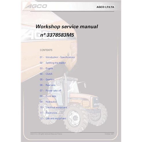 AGCO-3378583M5-WM-EN AGCO LT75, LT90, LT75A, LT85A, LT90A, LT95A tractor pdf workshop service manual