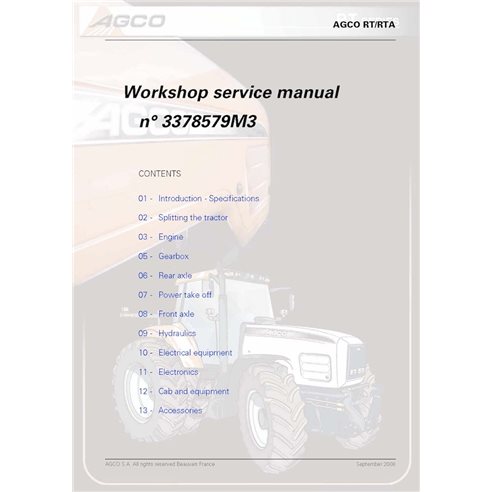 AGCO-3378579M3-WSM-EN AGCO RT100, RT120, RT135, RT150, RT110A, RT120A, RT140A, RT155A, RT165A, RT180A tractor pdf workshop ma...