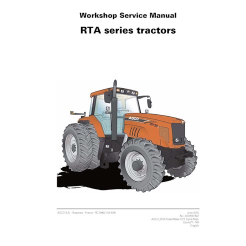 AGCO-3378581M7-WSM-EN Manual de oficina em PDF para tratores AGCO RT100, RT120, RT135, RT150, RT110A, RT120A, RT140A, RT155A,...