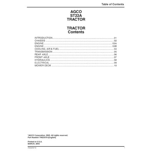 AGCO-79023519-WSM-EN Manuel d'entretien PDF du tracteur compact AGCO ST22A