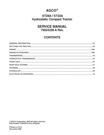 AGCO-79024228A-SM-EN Manual de serviço em PDF para tratores compactos AGCO ST28A e ST33A