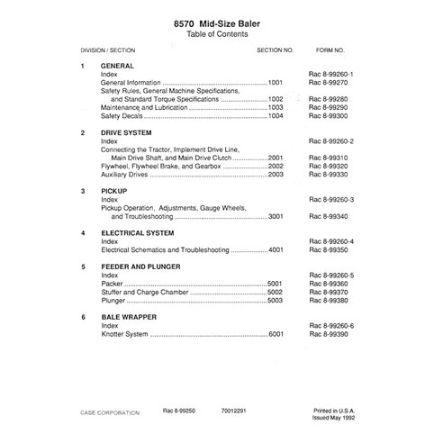 CASE-8-99260-1-SM-EN Manual de servicio en PDF de la empacadora Case 8570