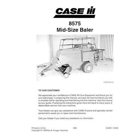 CASE-CUN01-14236-OM-EN Manual do operador da enfardadeira Case 8575 SN anterior a CFH013700 em PDF