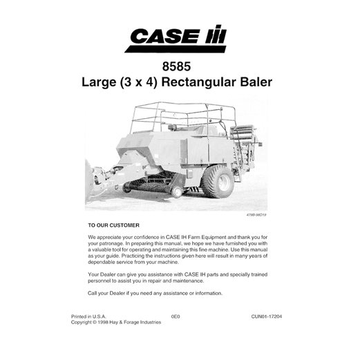 CASE-CUN01-17204-OM-EN Manual do operador da enfardadeira Case 8585 em PDF
