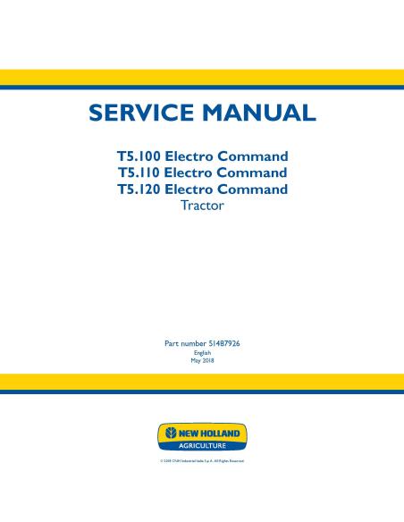 Manual de servicio del tractor New Holland T5.100 / T5.110 / T5.120 Electro Command - Agricultura de Nueva Holanda manuales -...