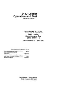 TM11214 Manual técnico de operación y prueba en PDF para la cargadora de ruedas John Deere 244J SN 23290 (TM11214)