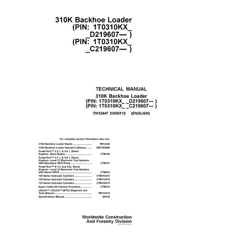 TM12447 Manuel technique PDF de la chargeuse-pelleteuse John Deere 310K PIN 1T0310KX_ _C_D_219607 (TM12447)