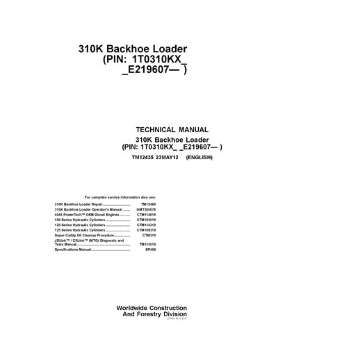 TM12435 John Deere 310K PIN 1T0310KX_ _E219607- backhoe loader pdf technical manual (TM12435)