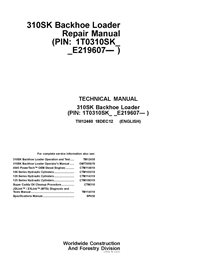 TM12460 Manual técnico de reparo da retroescavadeira John Deere 310SK PIN 1T0310SK_ _E219607 (TM12460)