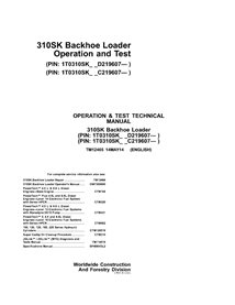 TM12465 Manual técnico de operación y prueba de la retroexcavadora John Deere 310SK PIN 1T0310SK_ _C_D_219607 (TM12465)