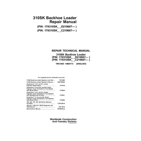 TM12466 Manual técnico de reparación en PDF para retroexcavadora John Deere 310SK PIN 1T0310SK_ _C_D_219607 (TM12466)
