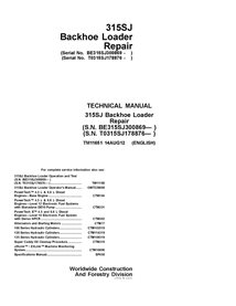 TM11651 Manual técnico de reparación en PDF para retroexcavadora John Deere 310SJ PIN SN BE315SJ300869-, T0315SJ178876- (TM11...